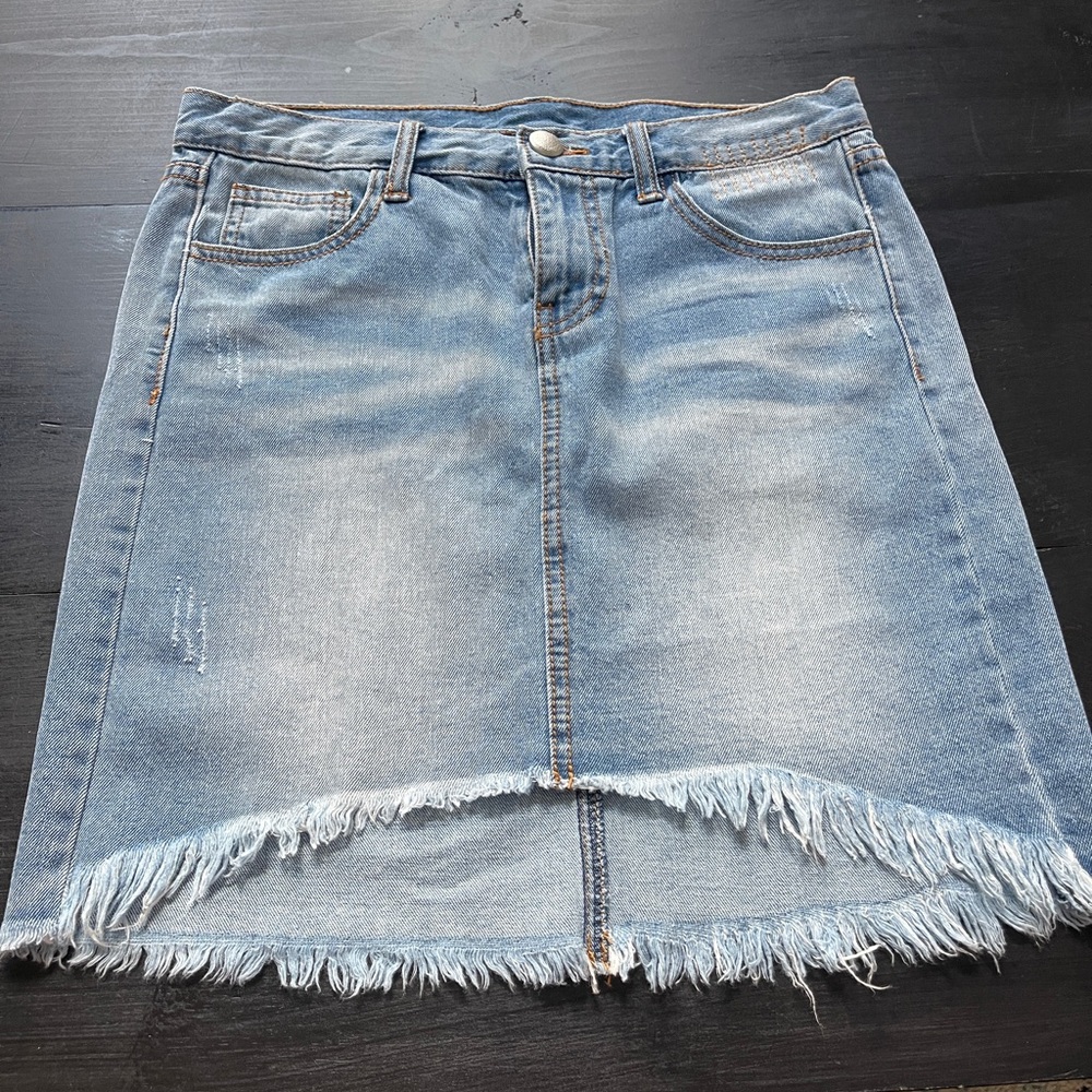 Molly Green Denim Frayed Hem Skirt